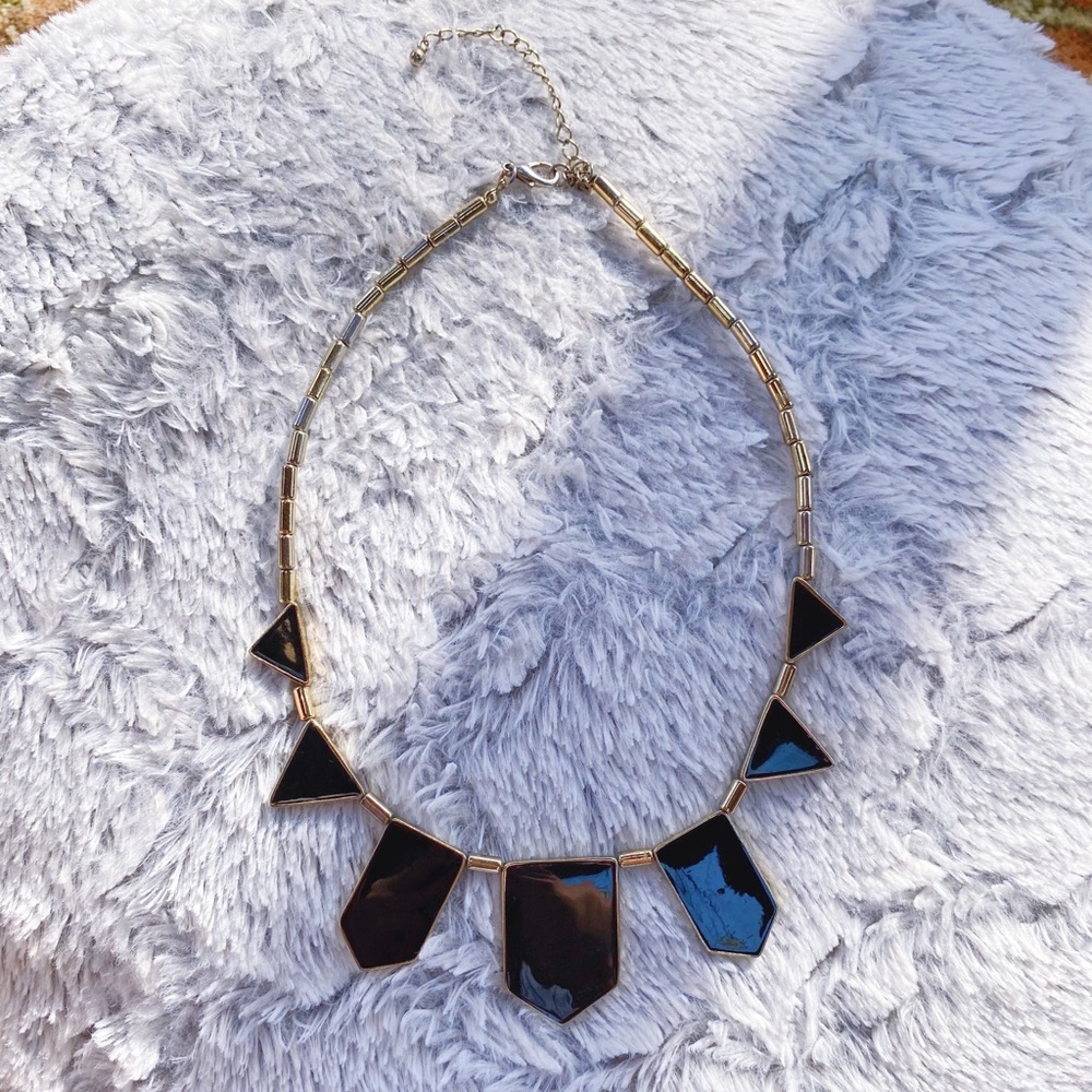 Black Enamel Geometric Statement Necklace